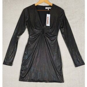 Cosmopolitan Dress The Population Mini Dress Black Metallic Ruched V Neck Large